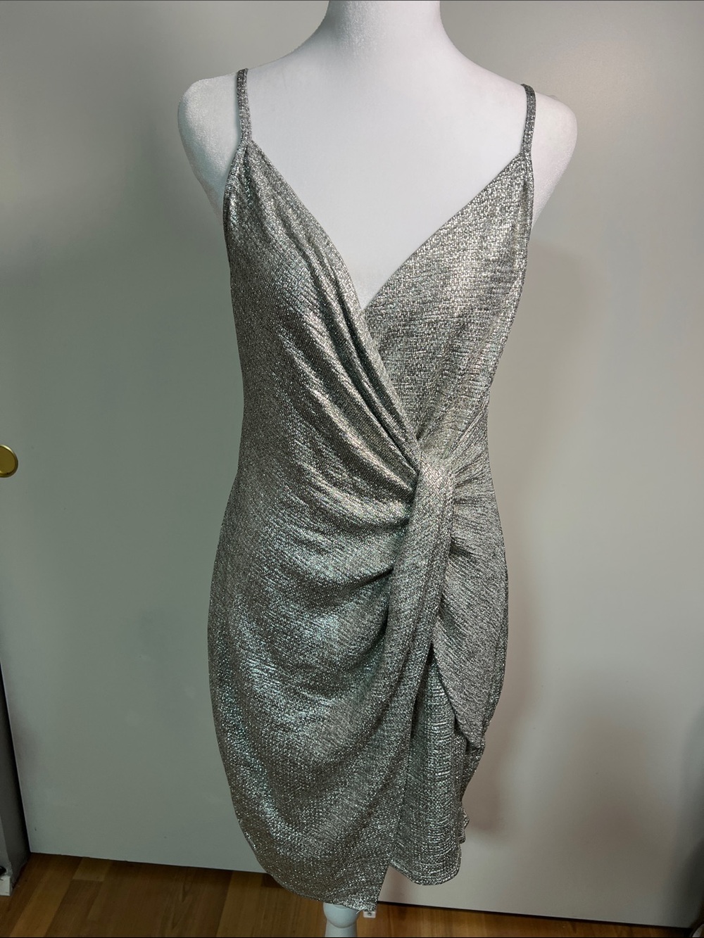 Trixxi Silver Shimmer Draped Midi Dress